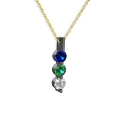 Trinity Taşlı Kolye - Lab safir, yeşil kuvars ve swarovski 925 ayar siyah rodyum kaplama gümüş kolye (40 cm altın rolo zincir) #nxjvho