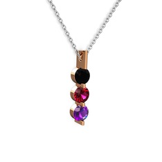 Trinity Taşlı Kolye - Siyah zirkon, rodolit garnet ve ametist 8 ayar rose altın kolye (40 cm beyaz altın rolo zincir) #o29o20