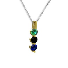 Trinity Taşlı Kolye - Yeşil kuvars, siyah zirkon ve lab safir 14 ayar altın kolye (40 cm beyaz altın rolo zincir) #o3taas