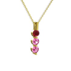 Kök yakut ve pembe kuvars 8 ayar altın kolye (40 cm altın rolo zincir)