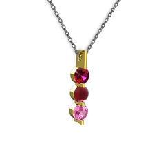 Trinity Taşlı Kolye - Rodolit garnet, kök yakut ve pembe kuvars 14 ayar altın kolye (40 cm gümüş rolo zincir) #o4xmpv
