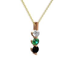 Swarovski, yeşil kuvars ve siyah zirkon 925 ayar rose altın kaplama gümüş kolye (40 cm altın rolo zincir)