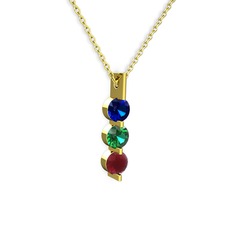 Trinity Taşlı Kolye - Lab safir, yeşil kuvars ve kök yakut 8 ayar altın kolye (40 cm altın rolo zincir) #o8h28g