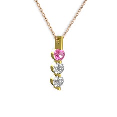 Pembe kuvars ve swarovski 8 ayar altın kolye (40 cm gümüş rolo zincir)