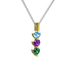 Trinity Taşlı Kolye - Akuamarin, ametist ve yeşil kuvars 14 ayar altın kolye (40 cm gümüş rolo zincir) #o9w0ak