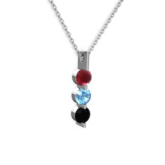 Trinity Taşlı Kolye - Kök yakut, akuamarin ve siyah zirkon 8 ayar beyaz altın kolye (40 cm beyaz altın rolo zincir) #ob8cuu