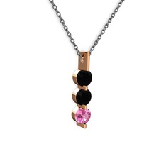 Siyah zirkon ve pembe kuvars 925 ayar rose altın kaplama gümüş kolye (40 cm gümüş rolo zincir)