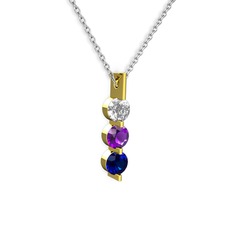 Trinity Taşlı Kolye - Swarovski, ametist ve lab safir 14 ayar altın kolye (40 cm beyaz altın rolo zincir) #ohpxoy