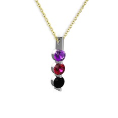 Trinity Taşlı Kolye - Ametist, rodolit garnet ve siyah zirkon 8 ayar beyaz altın kolye (40 cm altın rolo zincir) #okzq7o