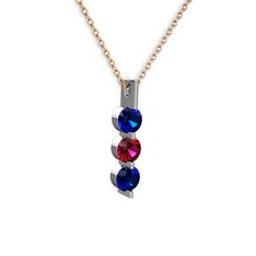 Trinity Taşlı Kolye - Lab safir ve rodolit garnet 14 ayar beyaz altın kolye (40 cm rose altın rolo zincir) #oloy4p