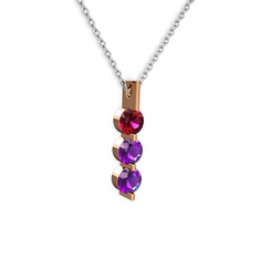 Rodolit garnet ve ametist 14 ayar rose altın kolye (40 cm beyaz altın rolo zincir)