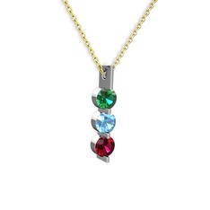 Yeşil kuvars, akuamarin ve rodolit garnet 14 ayar beyaz altın kolye (40 cm altın rolo zincir)