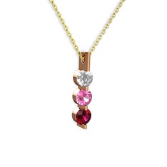Swarovski, pembe kuvars ve rodolit garnet 925 ayar rose altın kaplama gümüş kolye (40 cm altın rolo zincir)