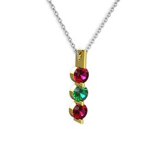 Rodolit garnet ve yeşil kuvars 925 ayar altın kaplama gümüş kolye (40 cm gümüş rolo zincir)