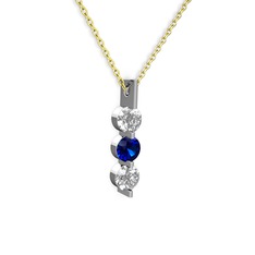 Swarovski ve lab safir 8 ayar beyaz altın kolye (40 cm altın rolo zincir)