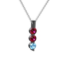 Trinity Taşlı Kolye - Rodolit garnet ve akuamarin 925 ayar siyah rodyum kaplama gümüş kolye (40 cm beyaz altın rolo zincir) #p0x3ps