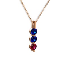 Lab safir ve rodolit garnet 925 ayar rose altın kaplama gümüş kolye (40 cm gümüş rolo zincir)