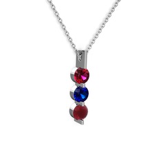 Rodolit garnet, lab safir ve kök yakut 925 ayar gümüş kolye (40 cm beyaz altın rolo zincir)