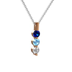 Lab safir, akuamarin ve swarovski 925 ayar rose altın kaplama gümüş kolye (40 cm beyaz altın rolo zincir)