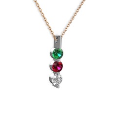 Trinity Taşlı Kolye - Yeşil kuvars, rodolit garnet ve swarovski 14 ayar beyaz altın kolye (40 cm gümüş rolo zincir) #p85s3m