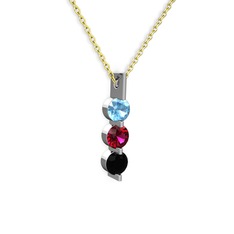 Akuamarin, rodolit garnet ve siyah zirkon 14 ayar beyaz altın kolye (40 cm gümüş rolo zincir)