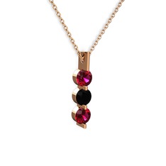 Rodolit garnet ve siyah zirkon 8 ayar rose altın kolye (40 cm gümüş rolo zincir)