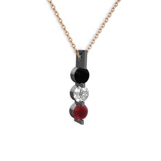 Trinity Taşlı Kolye - Siyah zirkon, swarovski ve kök yakut 925 ayar siyah rodyum kaplama gümüş kolye (40 cm rose altın rolo zincir) #pdjm1o