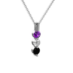Trinity Taşlı Kolye - Ametist, swarovski ve siyah zirkon 925 ayar gümüş kolye (40 cm beyaz altın rolo zincir) #pff0uz