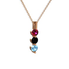 Trinity Taşlı Kolye - Rodolit garnet, siyah zirkon ve akuamarin 925 ayar rose altın kaplama gümüş kolye (40 cm rose altın rolo zincir) #pk907o