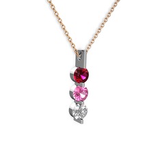 Trinity Taşlı Kolye - Rodolit garnet, pembe kuvars ve swarovski 14 ayar beyaz altın kolye (40 cm gümüş rolo zincir) #pp1zdx