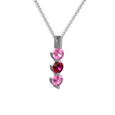 Pembe kuvars ve rodolit garnet 8 ayar beyaz altın kolye (40 cm beyaz altın rolo zincir)