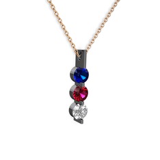 Trinity Taşlı Kolye - Lab safir, rodolit garnet ve swarovski 925 ayar siyah rodyum kaplama gümüş kolye (40 cm gümüş rolo zincir) #psrs75
