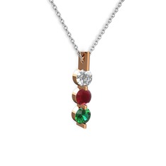 Trinity Taşlı Kolye - Swarovski, kök yakut ve yeşil kuvars 14 ayar rose altın kolye (40 cm gümüş rolo zincir) #pxq834