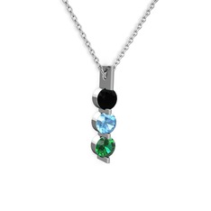 Trinity Taşlı Kolye - Siyah zirkon, akuamarin ve yeşil kuvars 14 ayar beyaz altın kolye (40 cm beyaz altın rolo zincir) #q0bx1a