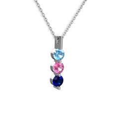 Akuamarin, pembe kuvars ve lab safir 8 ayar beyaz altın kolye (40 cm beyaz altın rolo zincir)