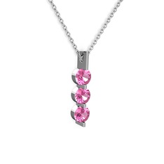 Trinity Taşlı Kolye - Pembe kuvars 8 ayar beyaz altın kolye (40 cm beyaz altın rolo zincir) #q53ngu