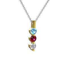 Akuamarin, rodolit garnet ve swarovski 8 ayar altın kolye (40 cm beyaz altın rolo zincir)