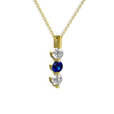 Swarovski ve lab safir 925 ayar altın kaplama gümüş kolye (40 cm altın rolo zincir)