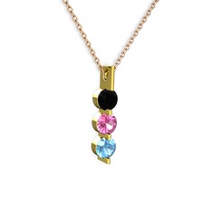 Trinity Taşlı Kolye - Siyah zirkon, pembe kuvars ve akuamarin 14 ayar altın kolye (40 cm gümüş rolo zincir) #qkjvjs