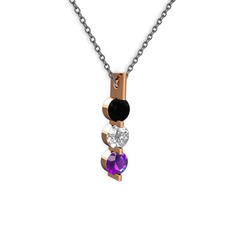Siyah zirkon, swarovski ve ametist 925 ayar rose altın kaplama gümüş kolye (40 cm gümüş rolo zincir)