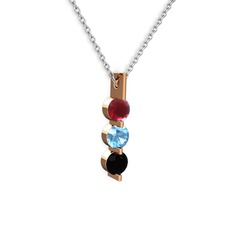 Kök yakut, akuamarin ve siyah zirkon 14 ayar rose altın kolye (40 cm beyaz altın rolo zincir)