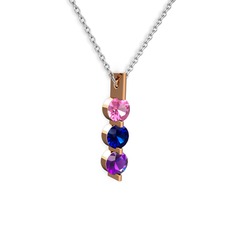 Pembe kuvars, lab safir ve ametist 14 ayar rose altın kolye (40 cm beyaz altın rolo zincir)