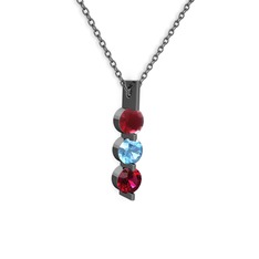 Trinity Taşlı Kolye - Kök yakut, akuamarin ve rodolit garnet 925 ayar siyah rodyum kaplama gümüş kolye (40 cm gümüş rolo zincir) #qrkjoj