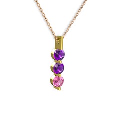 Trinity Taşlı Kolye - Ametist ve pembe kuvars 8 ayar altın kolye (40 cm rose altın rolo zincir) #qvaigj