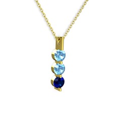 Trinity Taşlı Kolye - Akuamarin ve lab safir 8 ayar altın kolye (40 cm altın rolo zincir) #qwyely