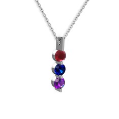 Trinity Taşlı Kolye - Kök yakut, lab safir ve ametist 925 ayar gümüş kolye (40 cm gümüş rolo zincir) #qwz2vm
