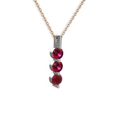 Trinity Taşlı Kolye - Rodolit garnet ve kök yakut 14 ayar beyaz altın kolye (40 cm gümüş rolo zincir) #r15050