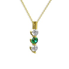 Swarovski ve yeşil kuvars 14 ayar altın kolye (40 cm gümüş rolo zincir)