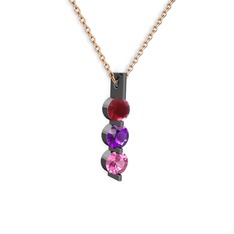 Trinity Taşlı Kolye - Kök yakut, ametist ve pembe kuvars 925 ayar siyah rodyum kaplama gümüş kolye (40 cm gümüş rolo zincir) #r7wm8