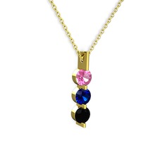 Trinity Taşlı Kolye - Pembe kuvars, lab safir ve siyah zirkon 8 ayar altın kolye (40 cm altın rolo zincir) #rbdf6o